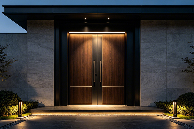 Replacement entry door installation on a renovated home