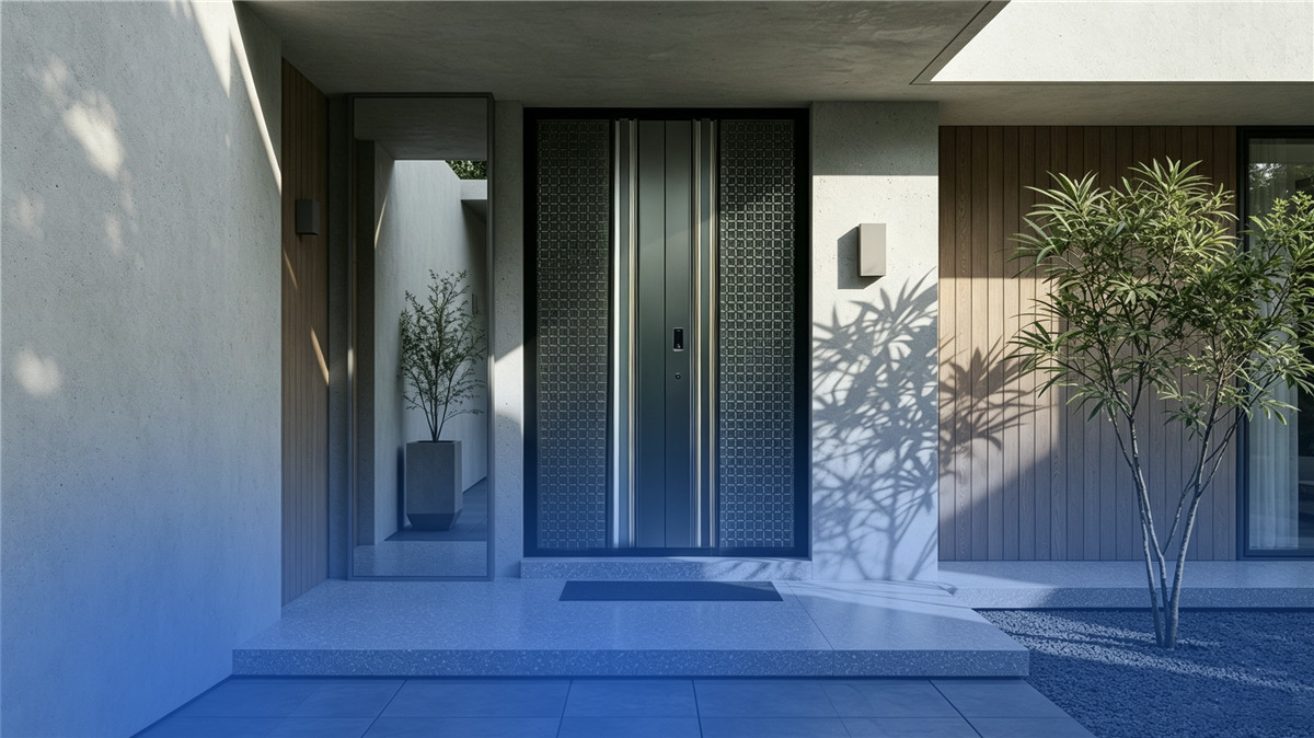 Cast aluminium entry door with three-dimensional detailing