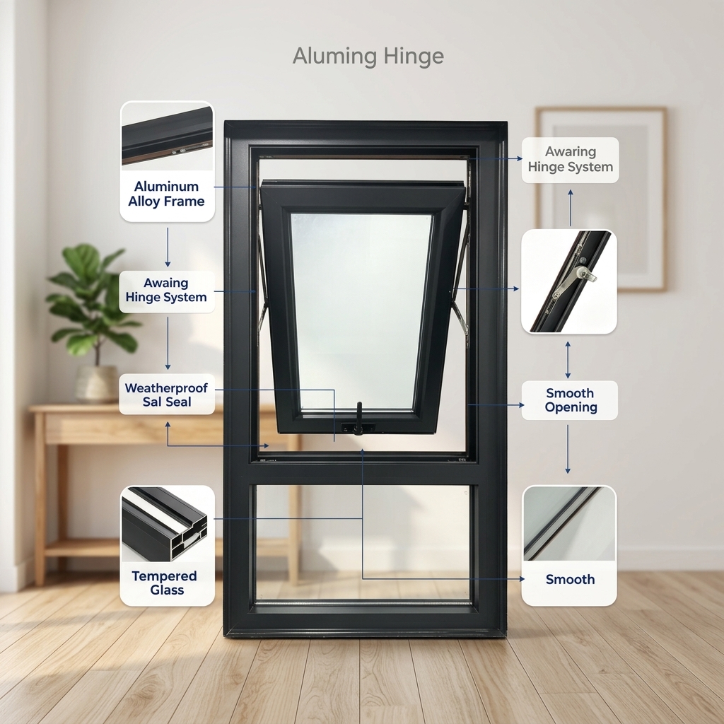 Outward Opening Bottom Hung Aluminum Window Insect Screen Waterproof Ventilation Triple Insulated Glass 5 Year Warranty Custom