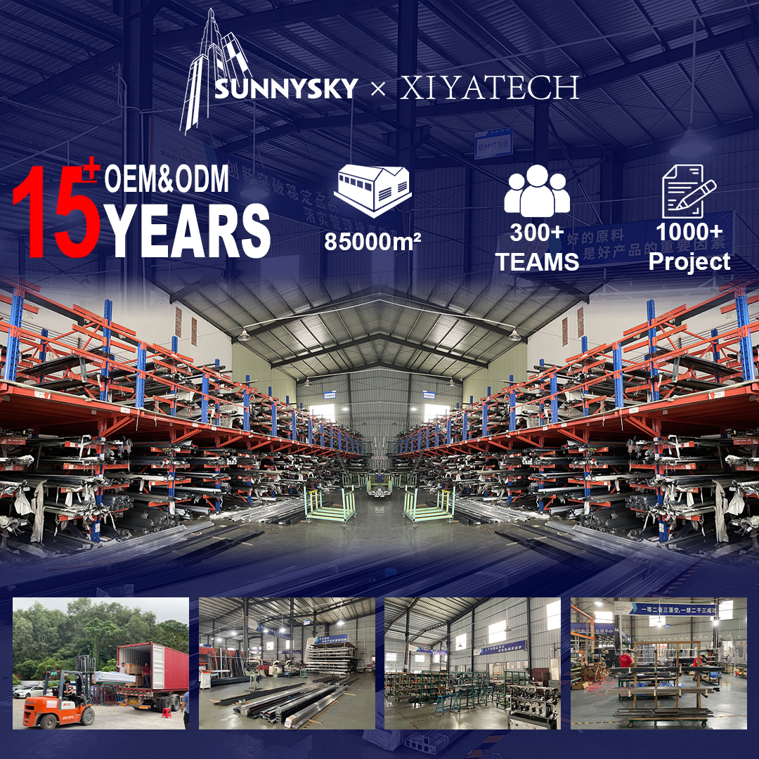 Sunnysky NFRC Commercial Front Entry Doors For Business Double Glazed Wind Proof Aluminum French Doors Exterior