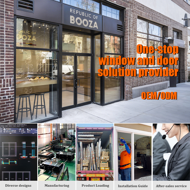 Customized Office Entrance Doors Windproof Aluminum Frame Store Front Doors Glass Doors For Business