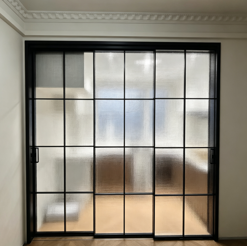 Modern Design Aluminum Frame Custom Art Glass Kitchen Living Room Sliding Door Ultra-thin Double-layer Glass Indoor Sliding Door