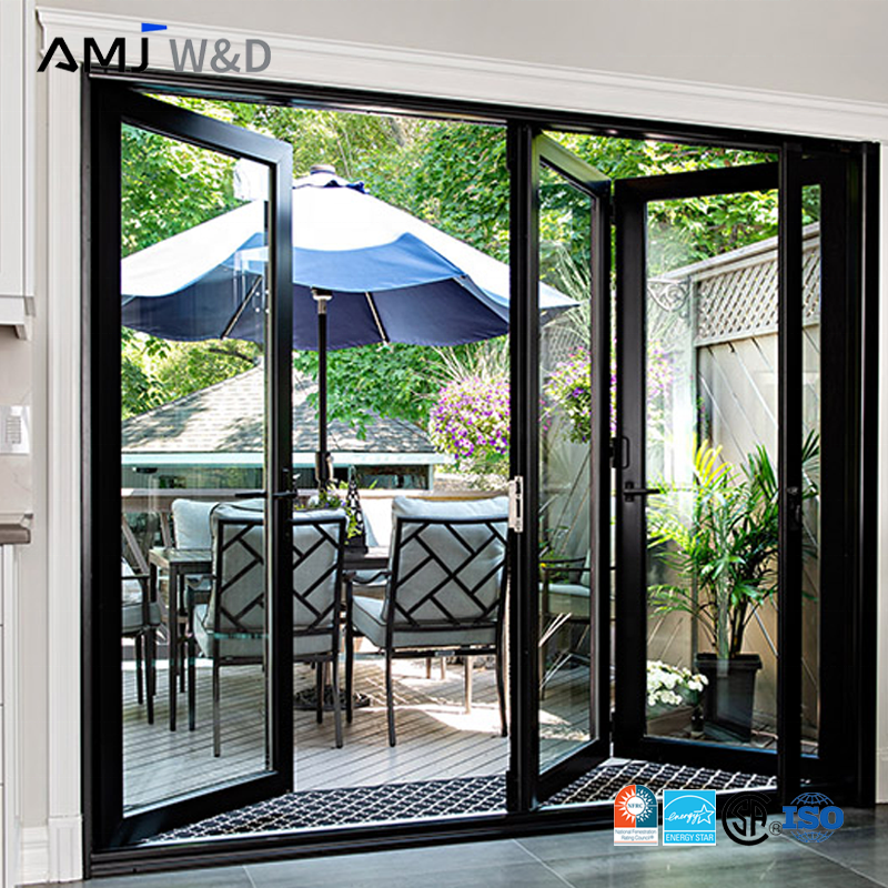 AMJ American Style NFRC Aluminum Bifold Doors with Retractable Mosquito Screen Integrated Fly Screen Folding Doors for Balcony