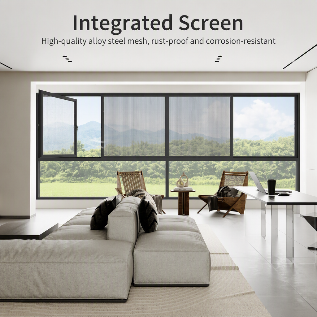 110 Casement Window Integrated Screen Thermal Break Flush Interior Exterior Tempered Hollow Glass