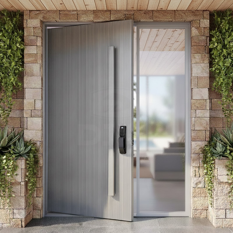 American Villa Big Luxury Black Aluminum Wood Irregular Entrance Door Modern Stainless Steel Front Entry Pivot Door