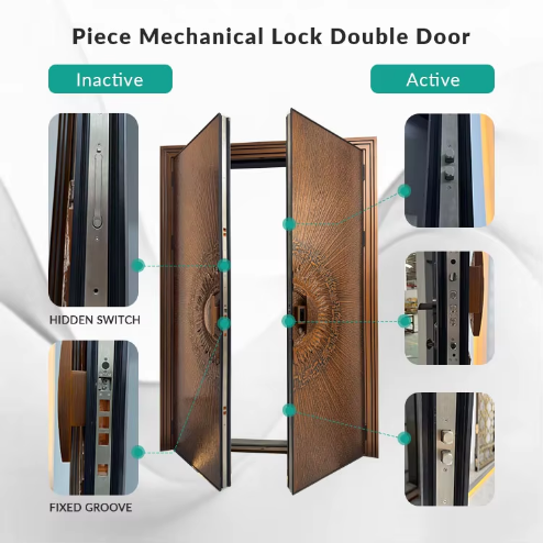 Aluminum Security Entry Doors Customized Double Front Entry Doors Smart Lock Anti-Theft Finished Dark Grey