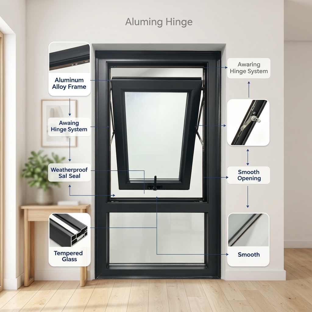 Outward Opening Bottom Hung Aluminum Window Insect Screen Waterproof Ventilation Triple Insulated Glass 5 Year Warranty Custom