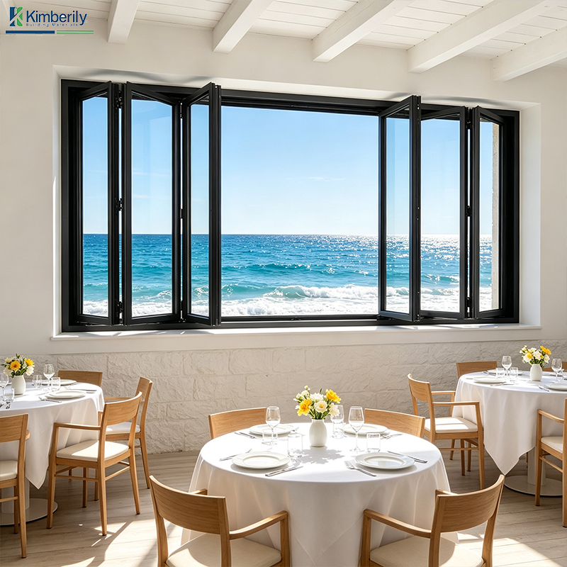 American-Style Electric Sliding Storefront Aluminum Double-Folded Window for Coffee Shop Outdoor Horizontal