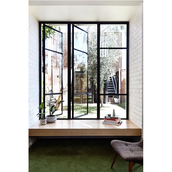 Modern Steel Aluminum French Casement Storm Windows with Anti-Burglary Heat Insulation Low-E Glass for Exterior Use