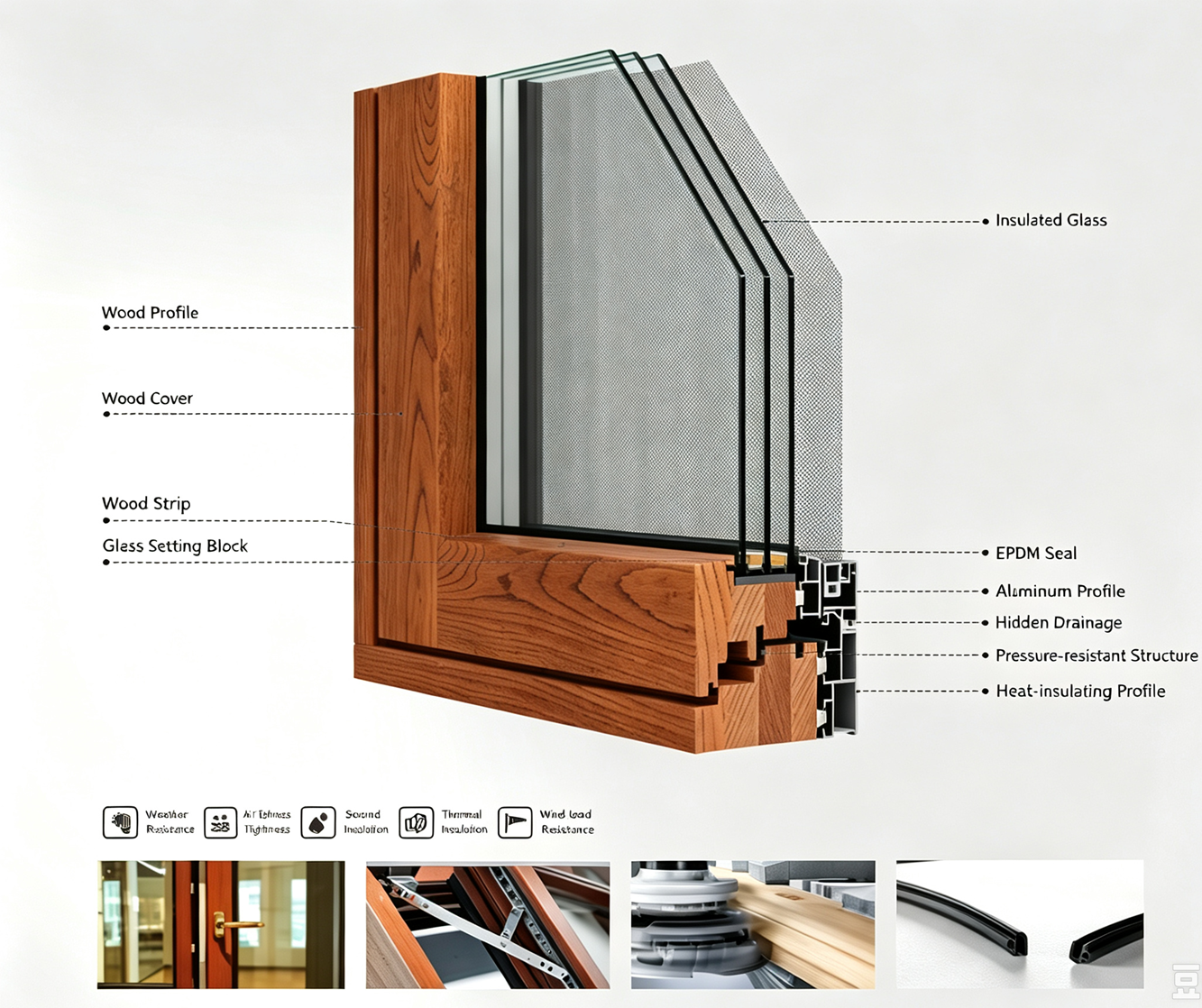 Factory Price Aluminum Wood Composite Casement Window High Performance Double Glazed Outswing Wood Window Manufacturer