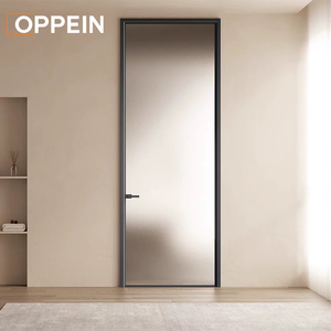 OPPEIN Modern Frosted Glass Interior Door Slim Aluminum Frame Privacy Door
