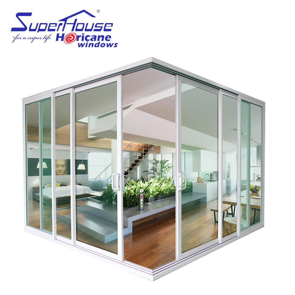 ASTM Basic Hurricane Proof Impact Approval Outside System Protect Laminated Glass Aluminum Stack 3 Track Sliding Door