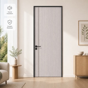Modern Solid Core Wooden Interior Door Paint-Free Eco-friendly Melamine Faced Board with Aluminum Frame for Hotel