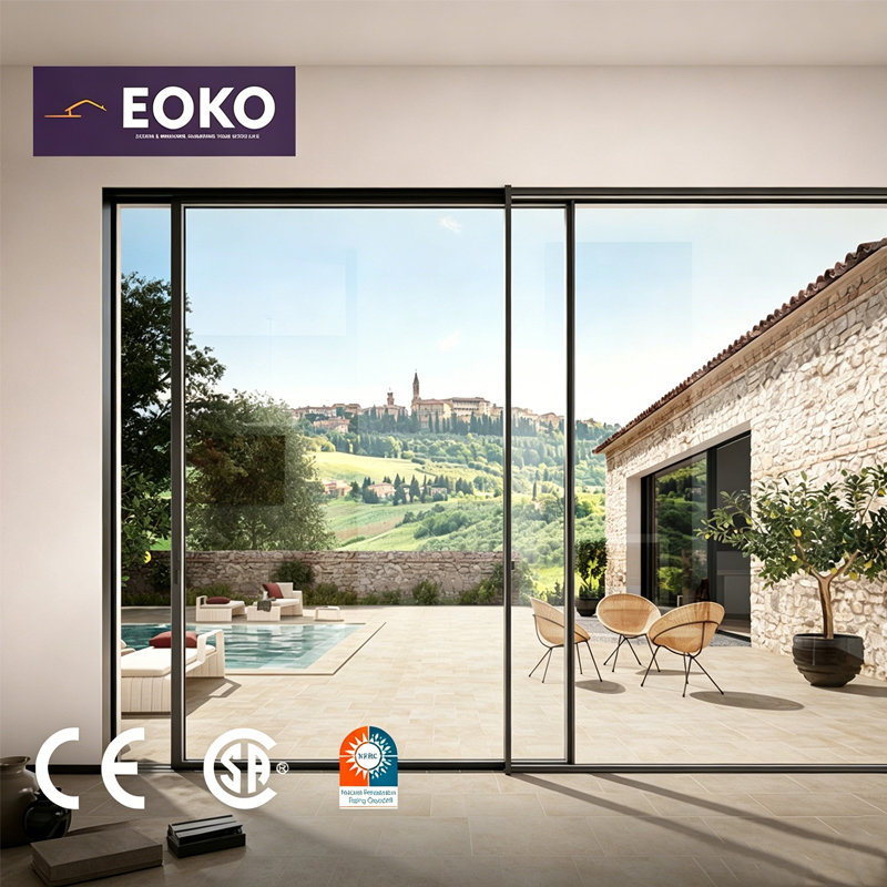 EOKO CE CSA Certified Ultra Slim Aluminum Sliding Door Thermal Break 38dB Soundproof Patio Sliding Door For Mediterranean Villa
