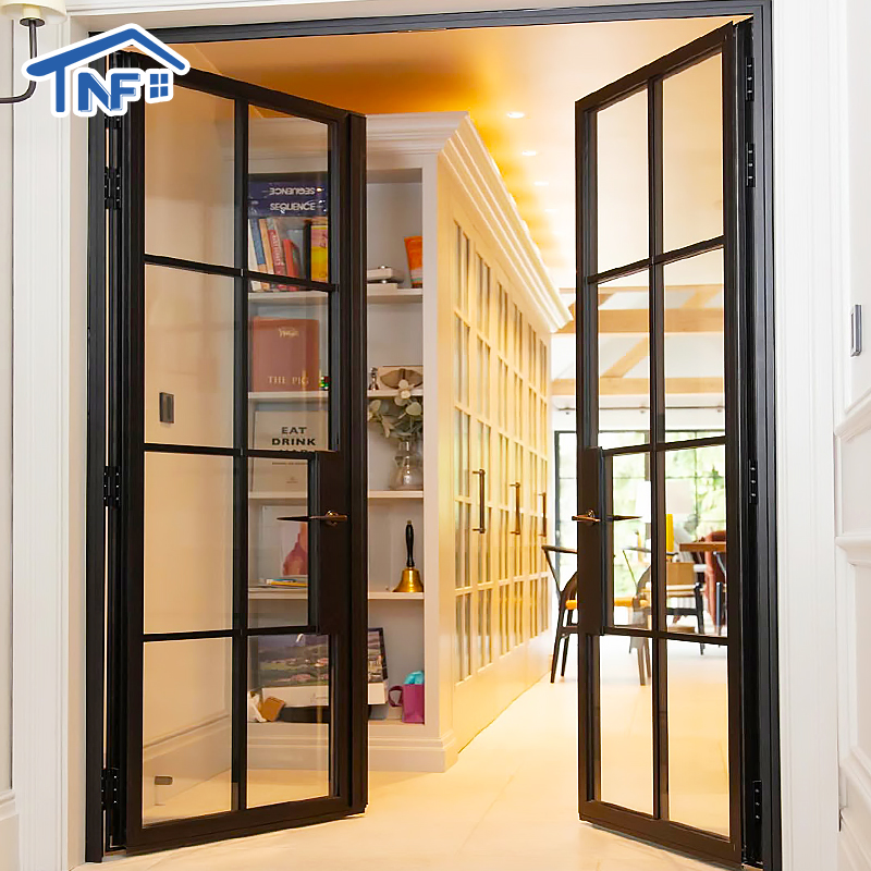 Custom Slim Aluminum Framed Swing Glass Crittall Style Arched Double Glazed Interior Casement Patio Entrance French Doors