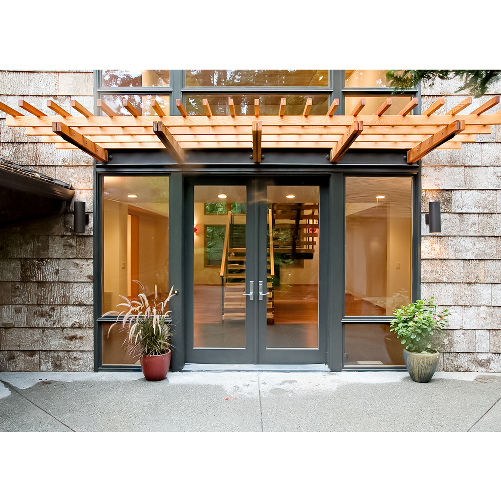 Contemporary Black Aluminum Double Swing Exterior Door with Slim Line Profile and Airtight Sealing for European Market