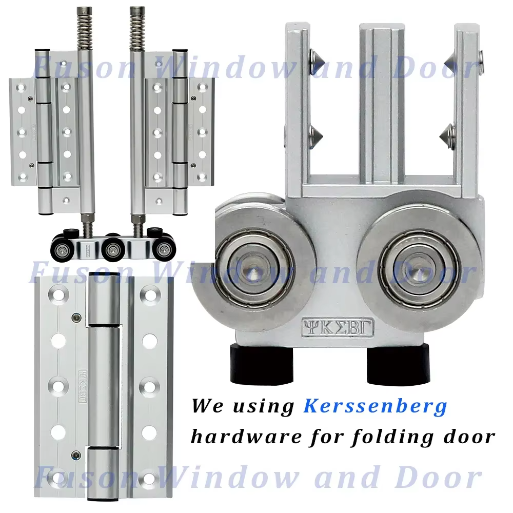 Fuson Aluminum Alloy Double Glass Sliding Folding Door With Screen Interior Accordion Kitchen Bi Fold Door