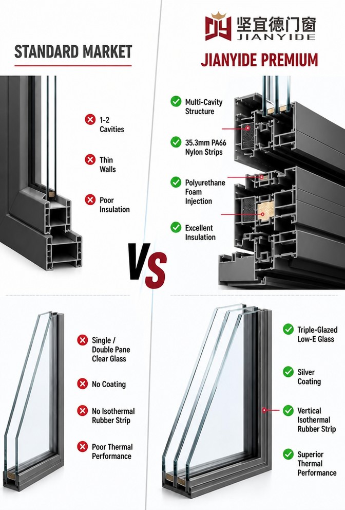 European Hurricane-resistant High-impact Black Aluminum Alloy Slim Aluminum Doors and windows Casement windows