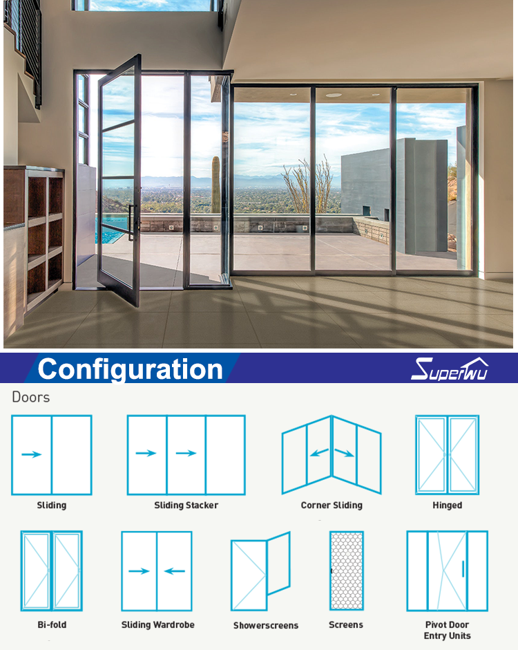 Superhouse NFRC/FPA Hurricane Proof Impact Rated Aluminum Swing Door Aluminium Plate Door Customized Color Hinged Door