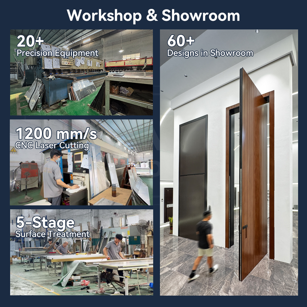 Luxury Modern 3D Triangle Design Aluminum Security Door All Weather Wooden Textured for Apartment Villa Exterior Front Entry