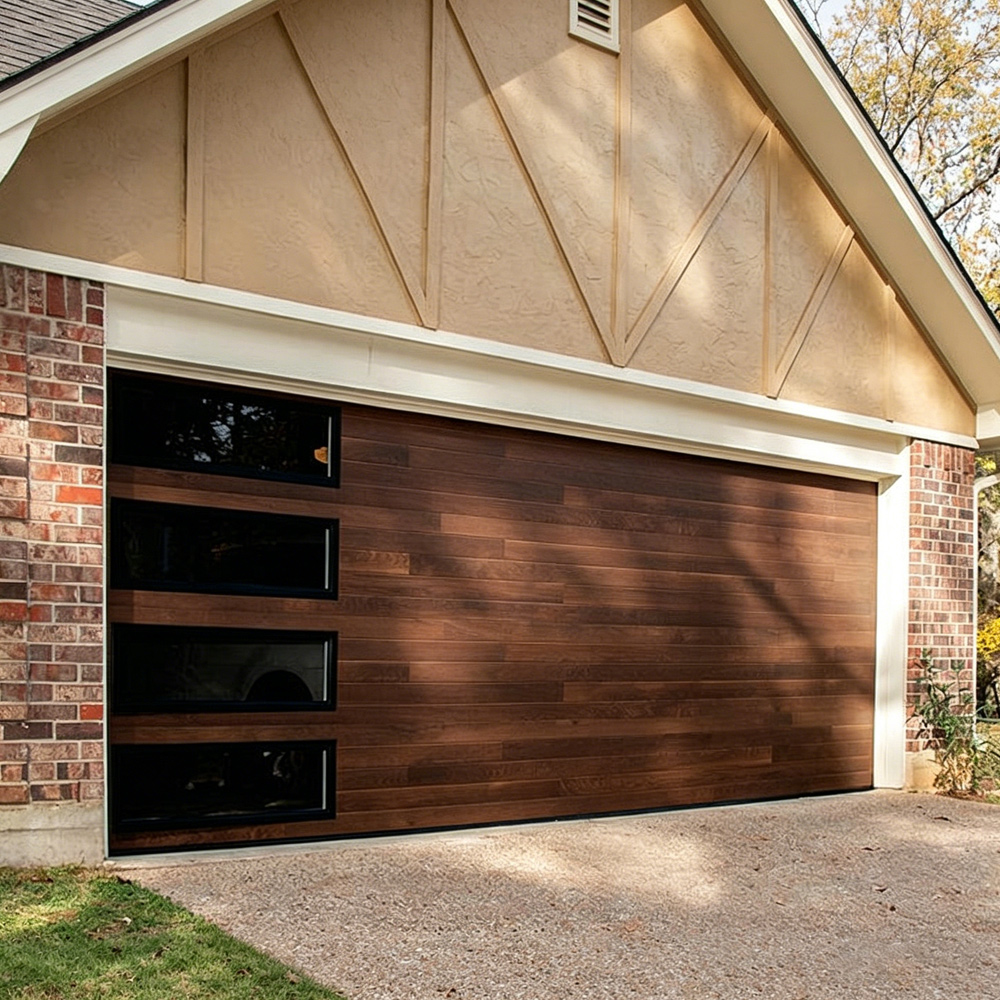 Customizable Sectional Garage Door with Aluminum Frame and Frosted Privacy Glass for Apartment Complex and Residential Use