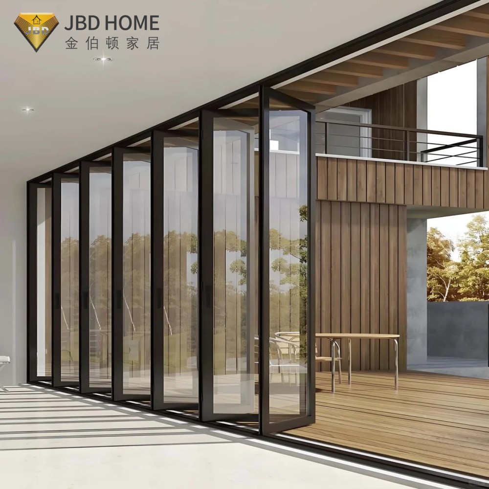 Modern Premium Thermal Break Aluminum Glass Bifold Door Foldable Transparent Invisible Balcony Patio Exterior Villa Bedroom