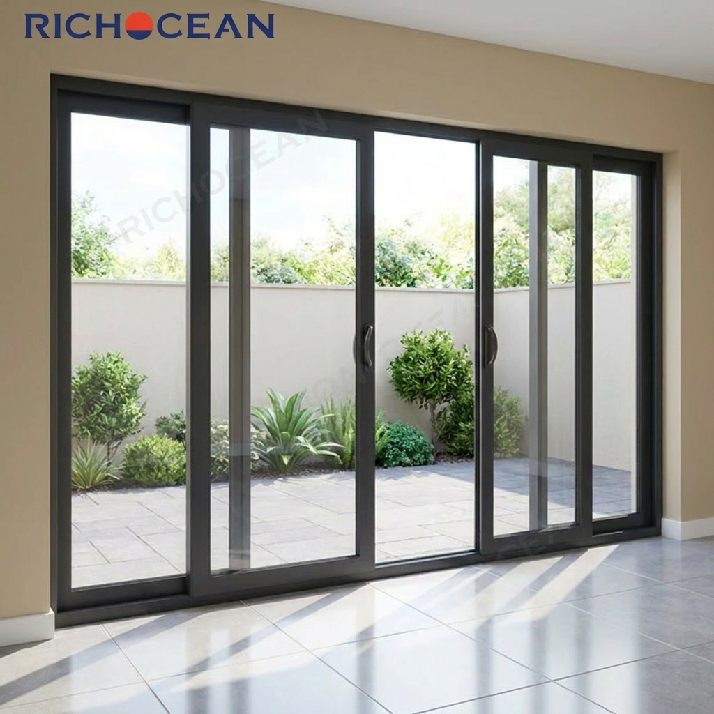 RICHOCEAN Hurricane Impact Black Aluminum Patio Sliding Doors Double Glazed Tempered Glass Exterior Slide Door for House