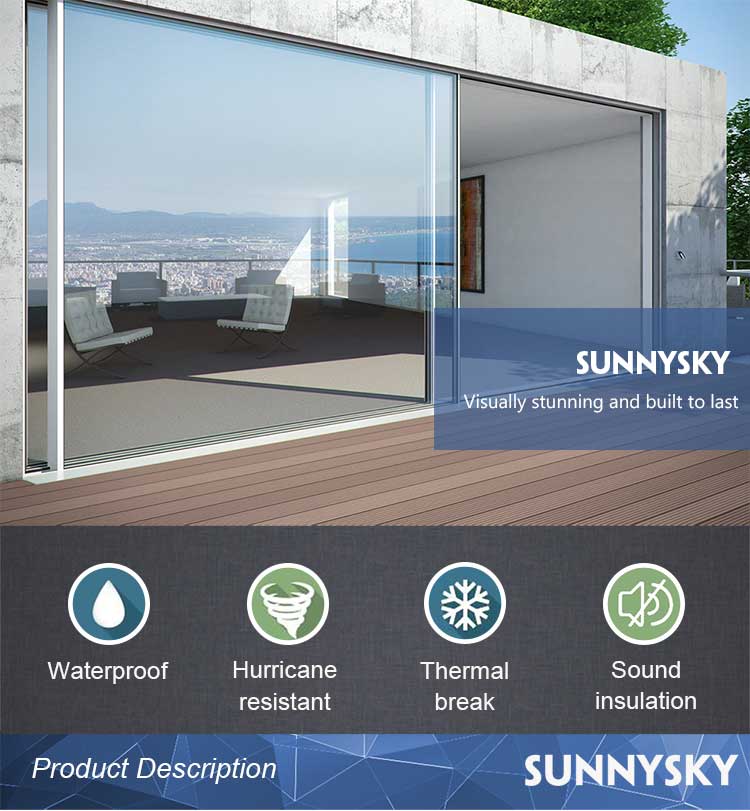 Sunnysky NFRC Customizable Etched Glass Windows Aluminum Clad Wood Bevelled Glass Window and Door