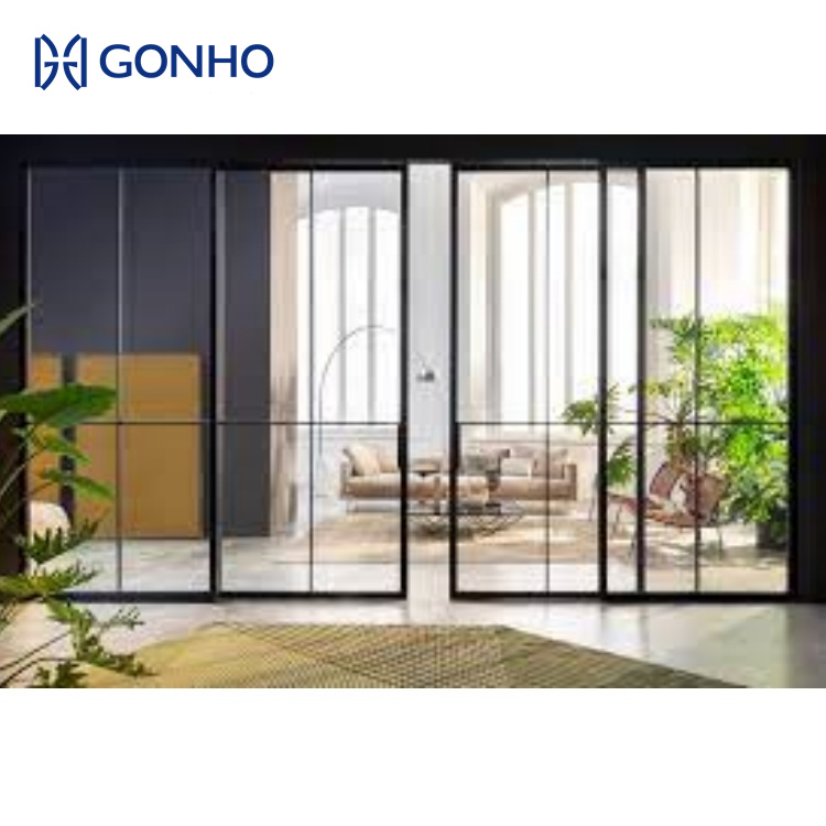 GONHO Hurricane Impact Glass Sliding Door Interior Partition Doors Aluminum Alloy Profile Glass Sliding Door Slim Trackless
