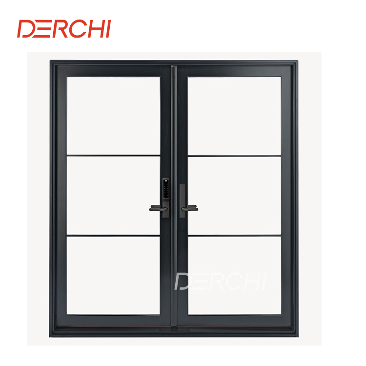 DERCHI Soundproof Double Glazing Used Exterior Hurricane Proof Aluminum Patio French Doors for Sale