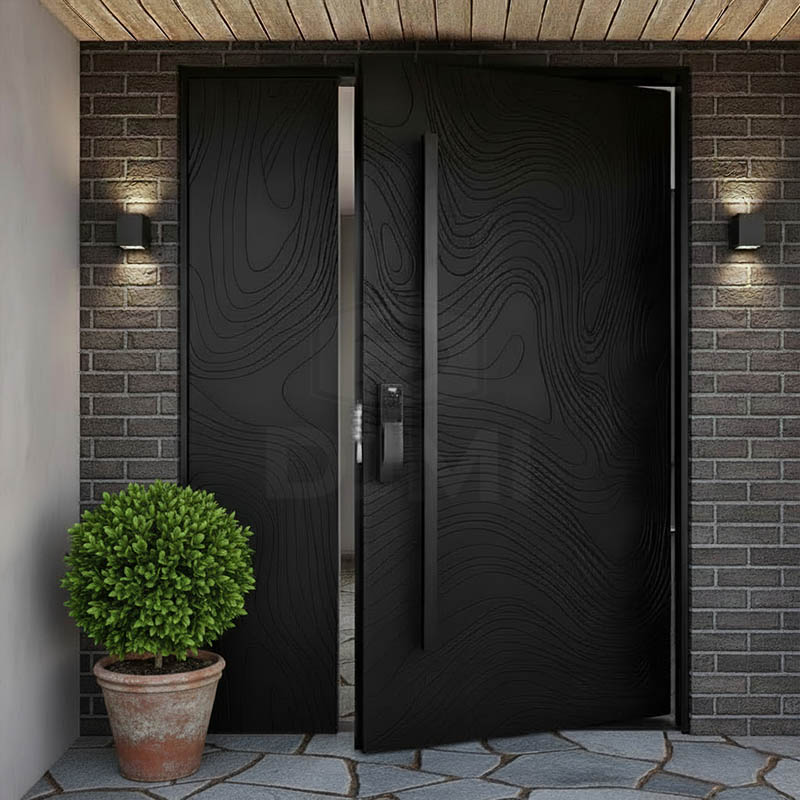 American Villa Big Luxury Black Aluminum Wood Irregular Entrance Door Modern Stainless Steel Front Entry Pivot Door