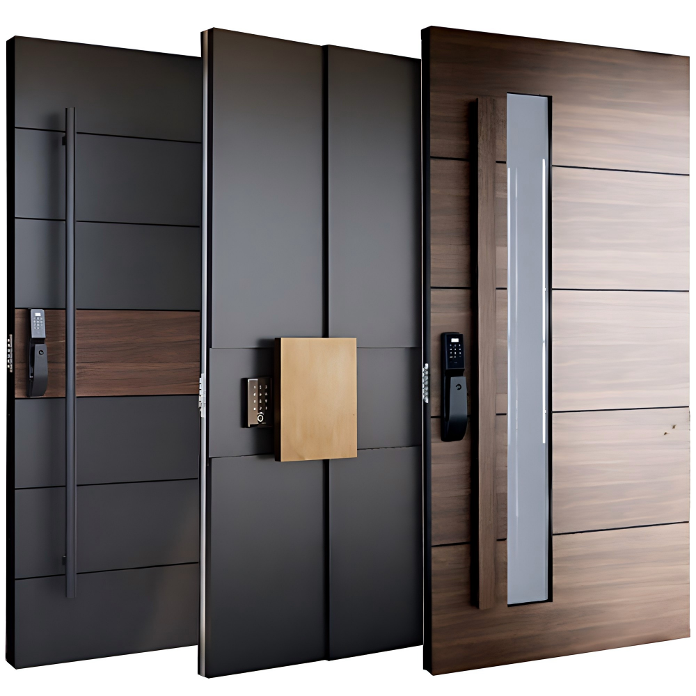 Factory Customization Apartment Security Main Door with Finger Print Secure Solid Wood Aluminum Front Entry Doors