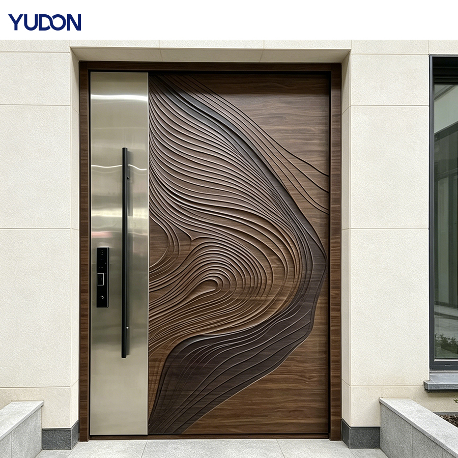 YUDON DOOR Aluminum Pivot Door Puertas De Seguridad Exterior Modern Entry Door Anti Rust Hidden Hinge Heavy Duty for Residential