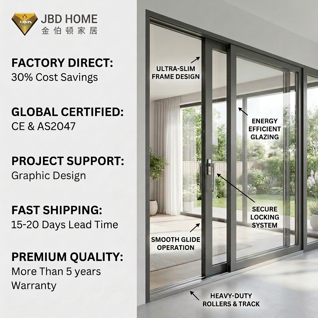 NFRC Certified Hurricane Impact Heavy Duty Aluminum Sliding Glass Door Double Tempered Glass for Houses Sliding Glass Doors