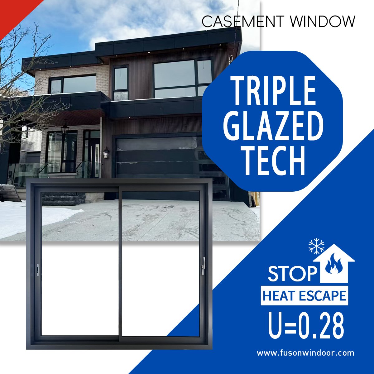 Fuson Hotel Airproof Aluminum Frame Casement Window Aluminum Storm Casement Windows