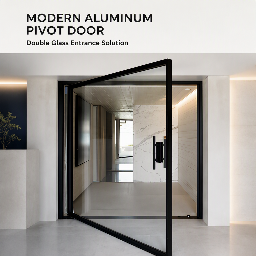 Modern Heavy-Duty Aluminum Pivot Doors with Double Glass Soundproof Finished Surface for Villa & Hotel Entrance