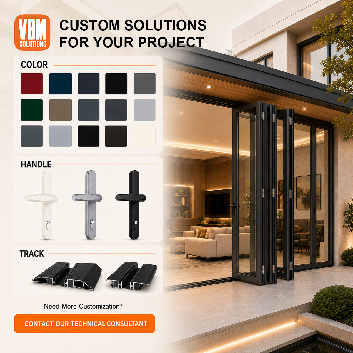 Soundproof Aluminium Bifold Window with Double Tempered Glass for Apartment Balcony and Urban Residence