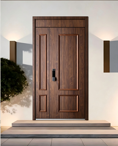 Aluminum Carved Entry Door Wood Grain Finish CNC Pattern Anti Theft Tempered Glass