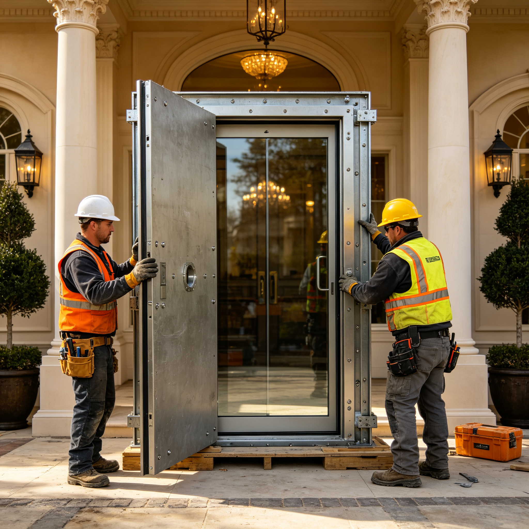 Thermal Break Aluminum Security Entry Door Glazed Ballistic Glass Waterproof Exterior Front Door