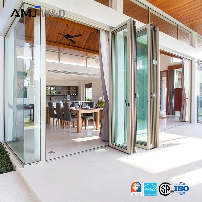 China Folding and Sliding Exterior Double Lowe Glass Aluminum Bi Folding Foldable Door Bifold Accordion Doors