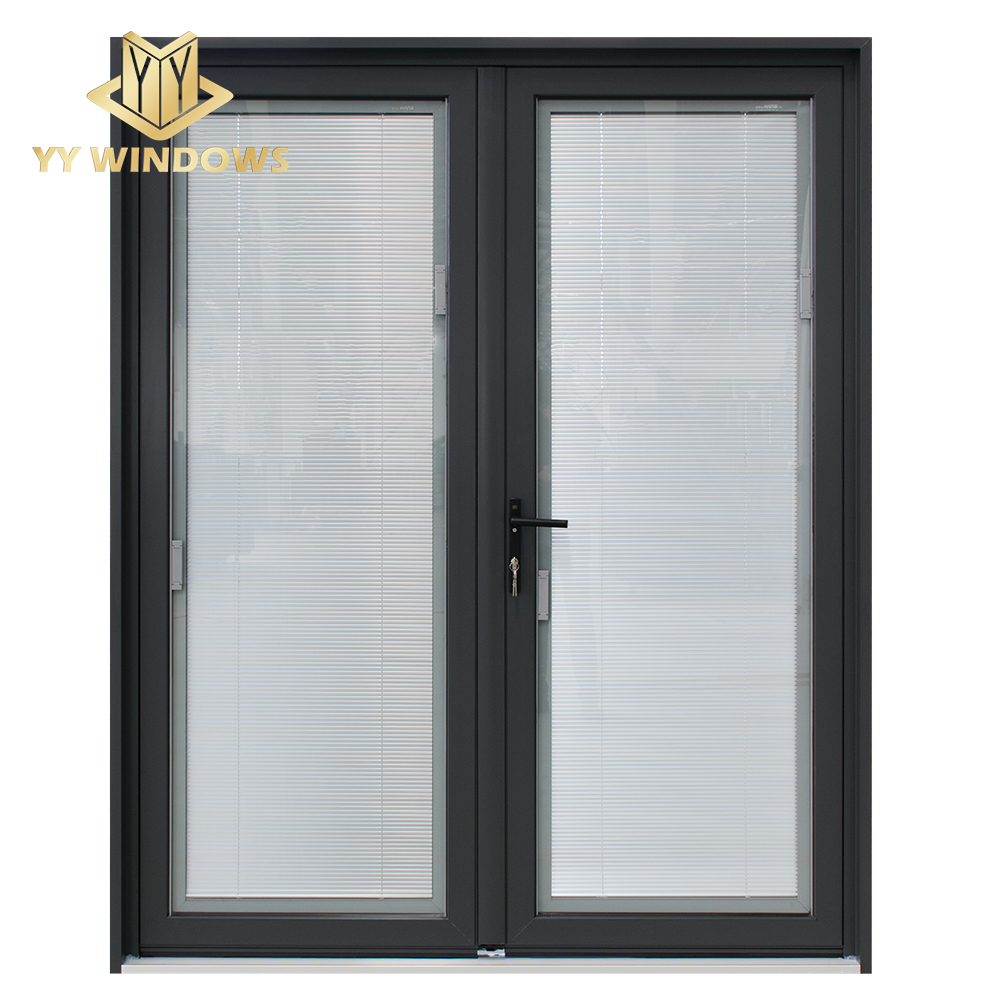 Double Glass California Architectural Industrial Aluminum French Doors Exterior/aluminum Hinged Door with Screen