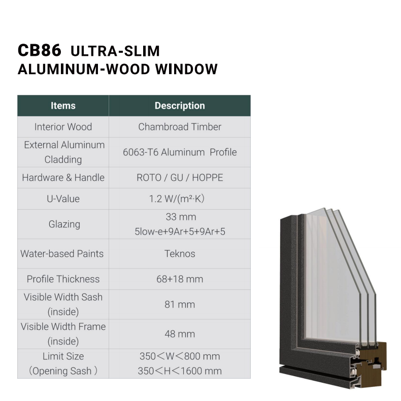 CHAMBROAD Aluminum Clad Wood Fixed Window Argon Filled Glass German Hardware Condensation Free Energy Star Rated for Office