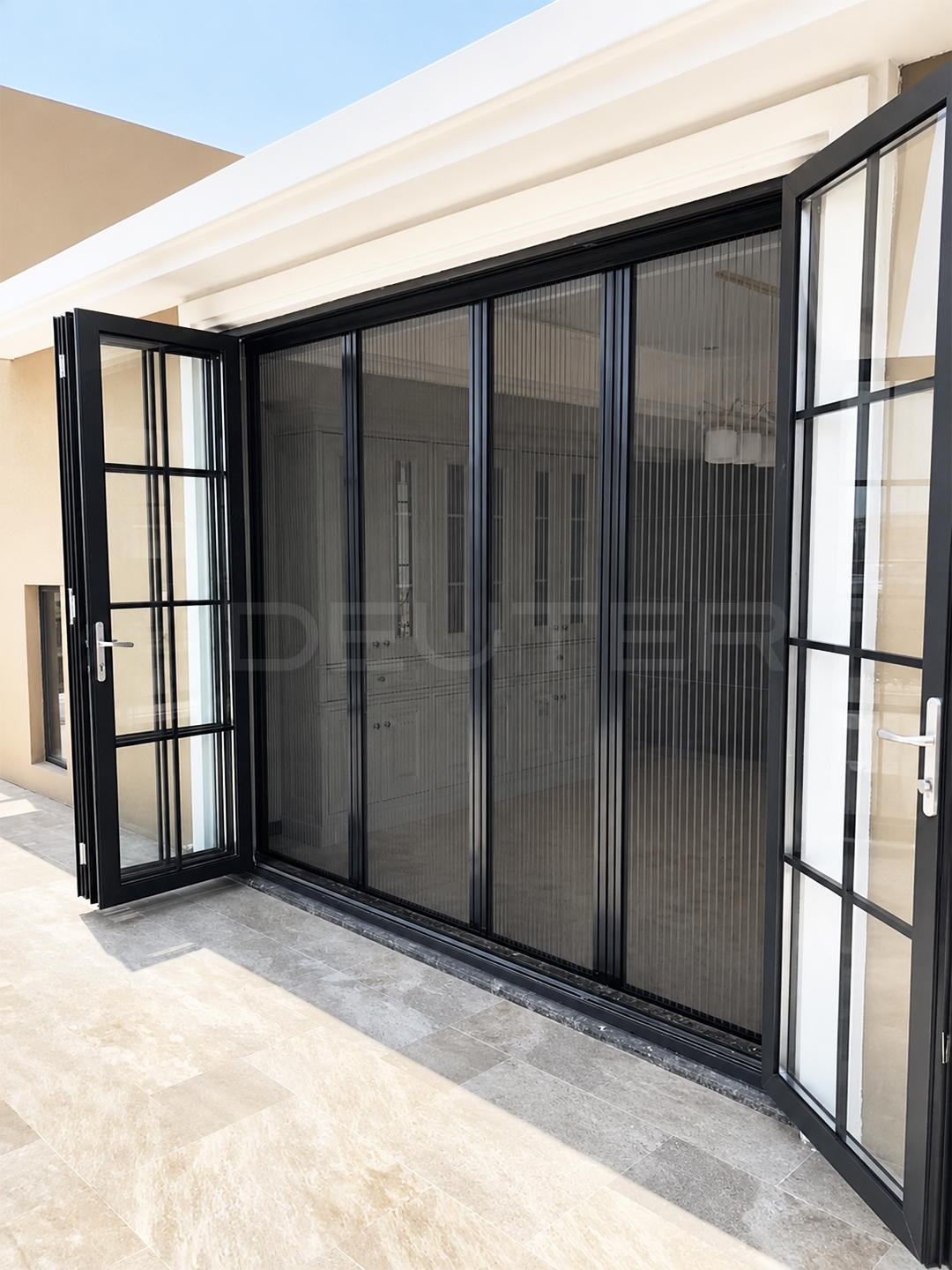 Finger Safe Structure Aluminum Folding Glass Doors Thermal Break Security Screen Bifold Accordion Patio Door Child Safe Villa