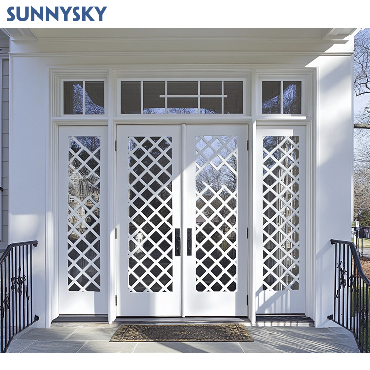 Sunnysky NFRC Customizable Etched Glass Windows Aluminum Clad Wood Bevelled Glass Window And Door