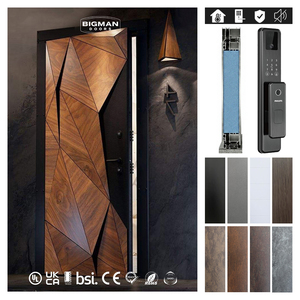 Luxury Modern 3D Triangle Design Aluminum Security Door All Weather Wooden Textured