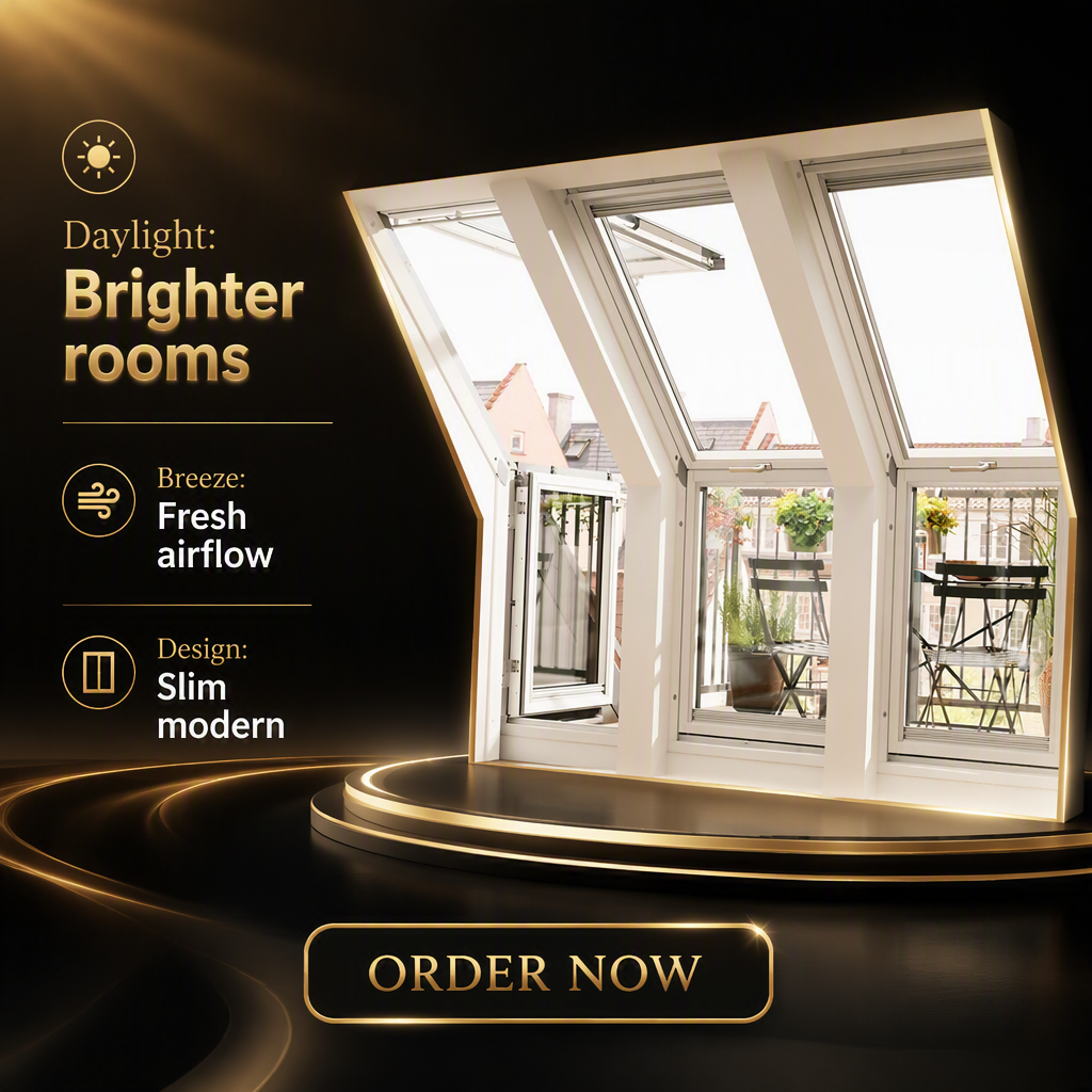 Lolands Modern Aluminum Folding Roof Window Glazed Pivot Rooflight Dormer for Balcony Attic