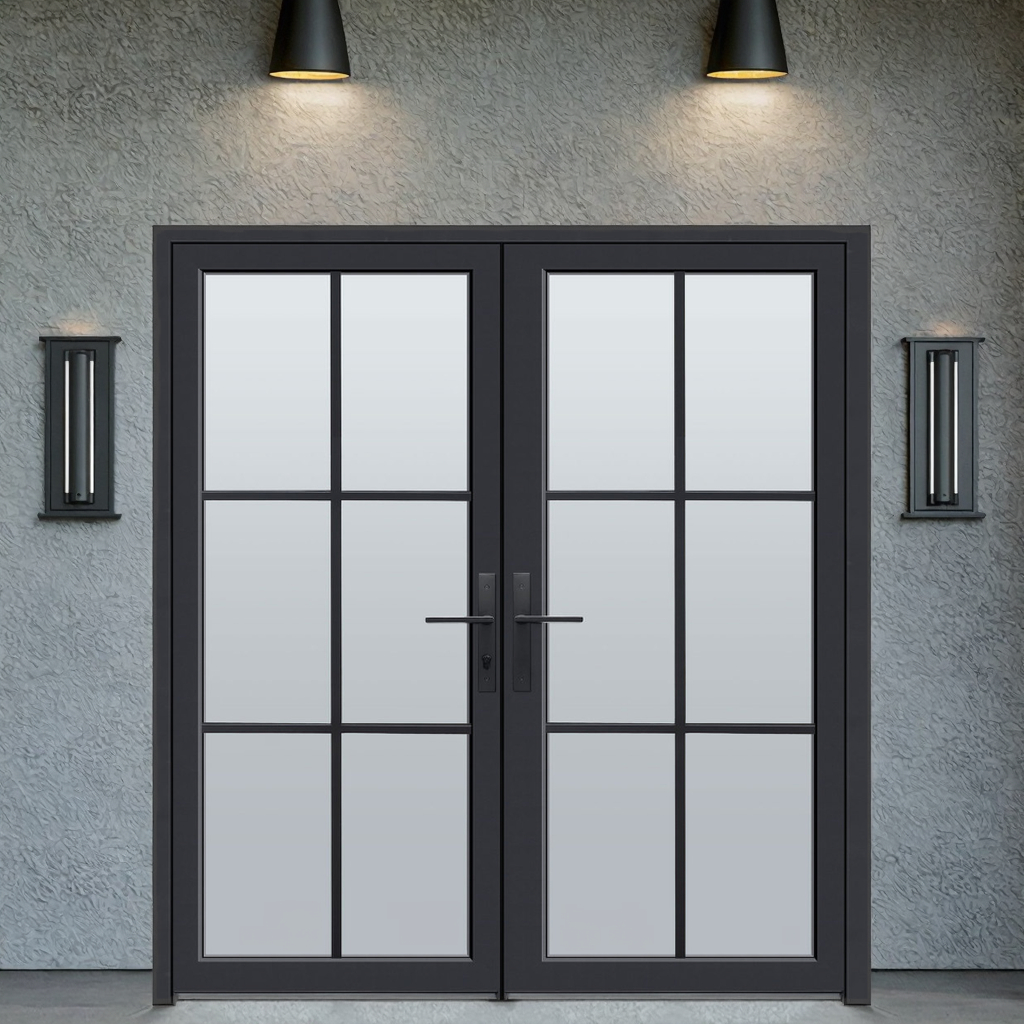 Thermally Broken Aluminum Doors Fiberglass | Divided Lite Grilles Single/Double French Hinged Entry Systems | Heritage Modern