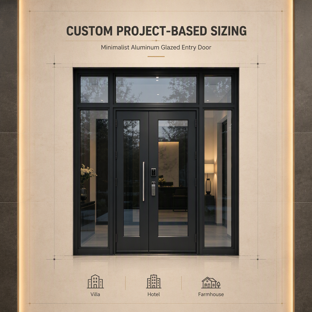 Thermal Break Aluminum Security Entry Door Glazed Ballistic Glass Waterproof Exterior Front Door