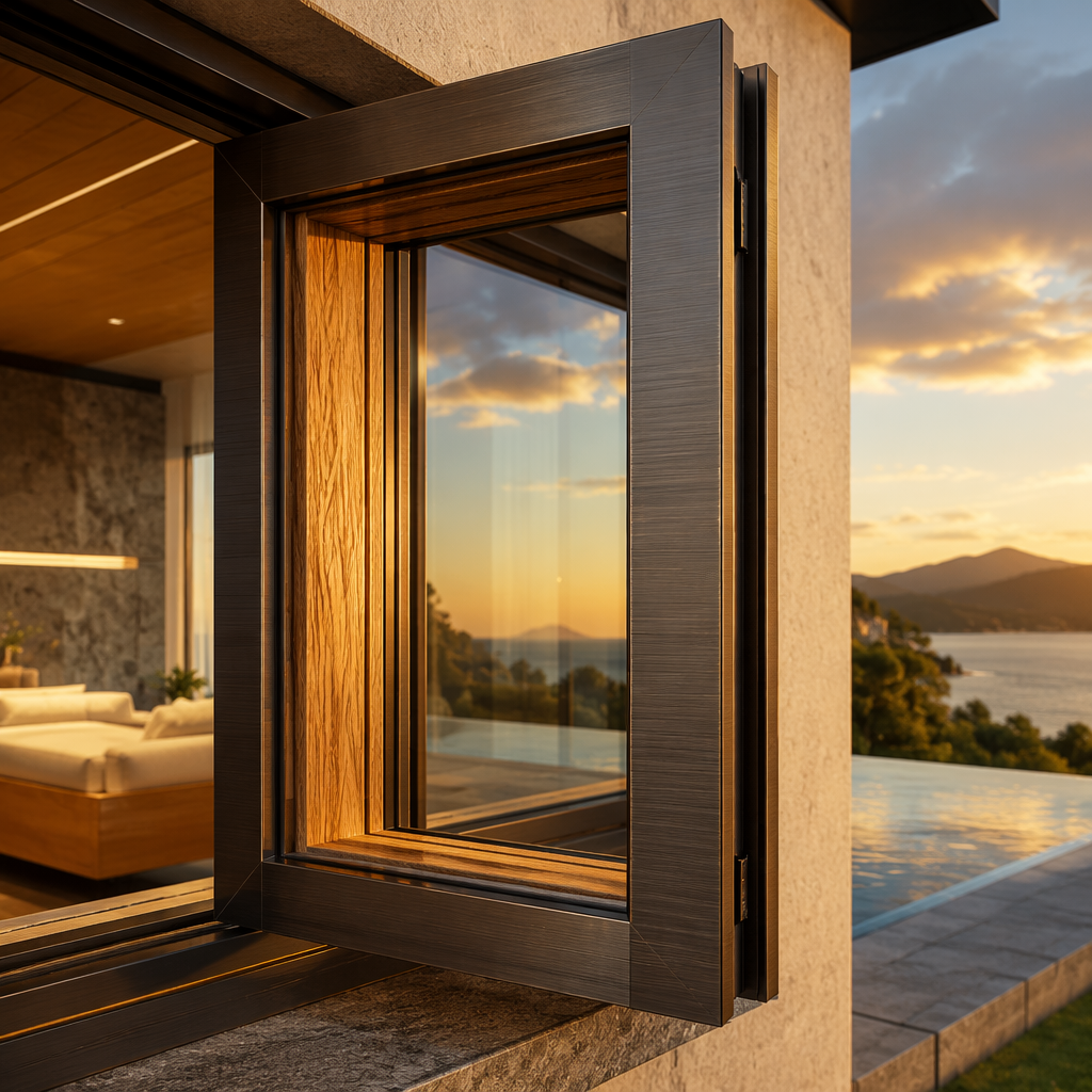 Aluminum Clad Wood Exterior Window Handcrafted Timber Warmth Industrial Grade Aluminum Shell Dual Protection Elegance Beauty