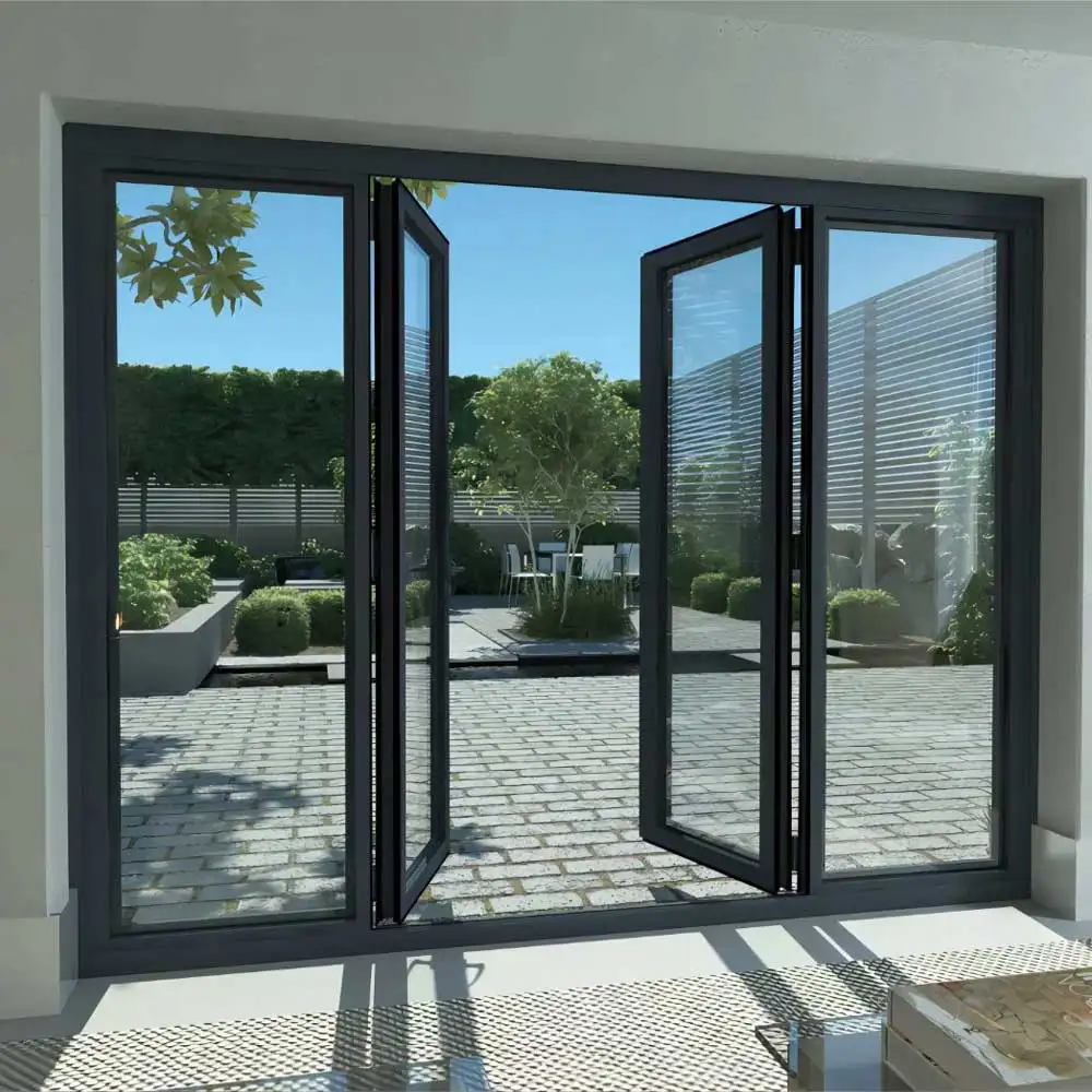 High Quality Customized French Style Aluminum Tempered Glass Casement Doors Fiberglass Screen Waterproof for Apartment Hotel Use